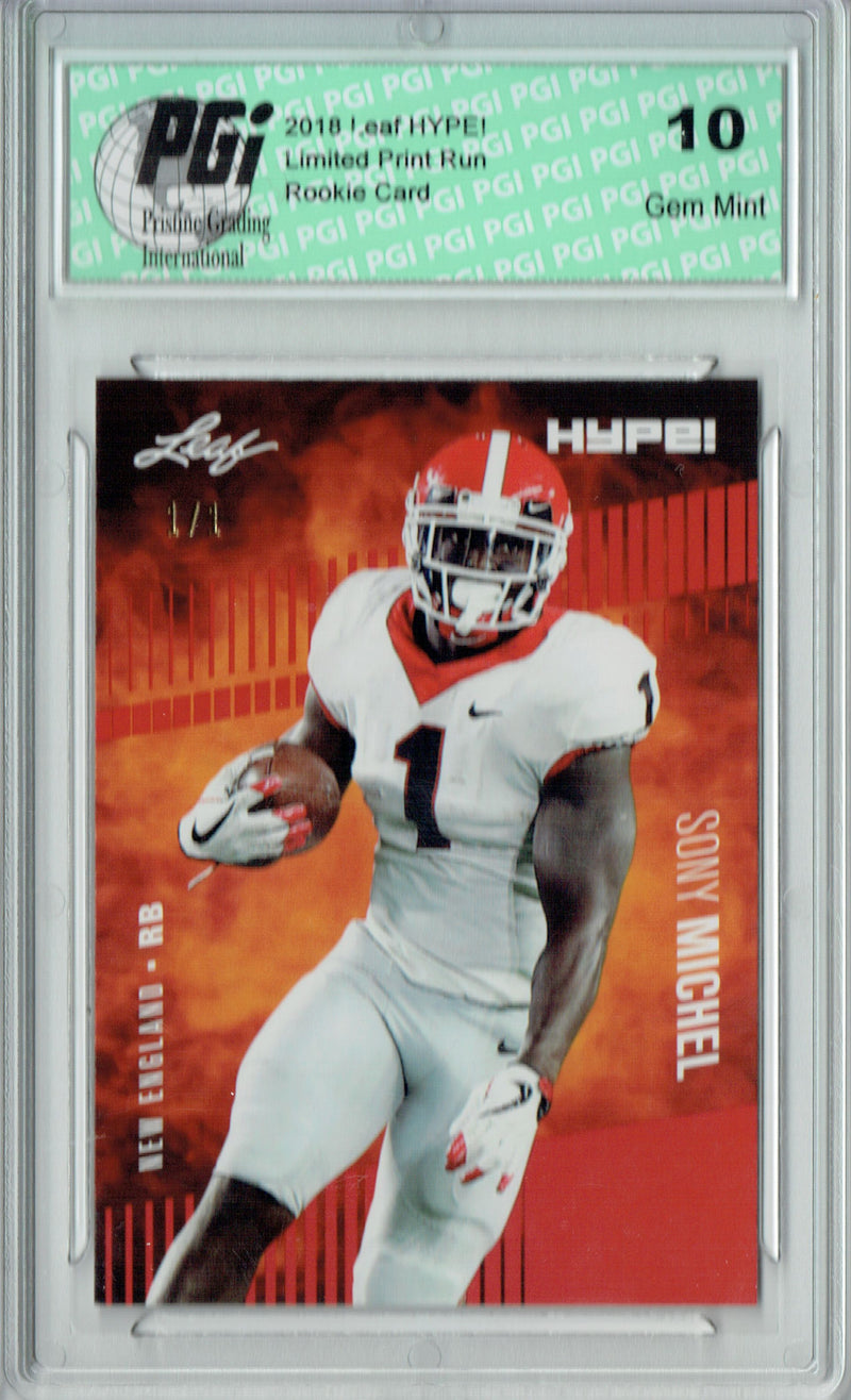 Sony Michel Rookie Card New England PGI 10 Gem Mint Football Trading Card 2018 Leaf HYPE! #7 Red Blank Back 1 of 1