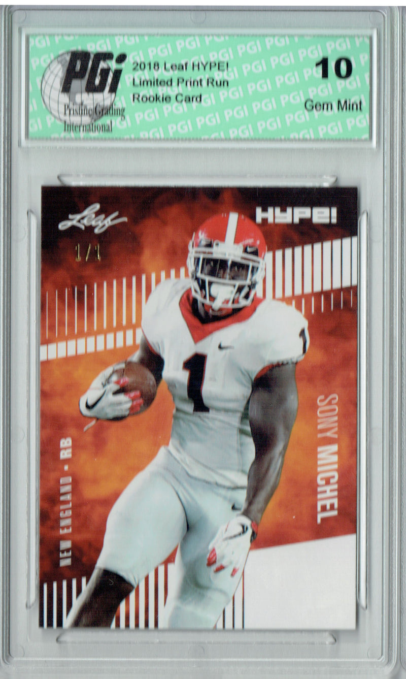 Sony Michel Rookie Card New England PGI 10 Gem Mint Football Trading Card 2018 Leaf HYPE! #7 White Blank Back 1 of 1