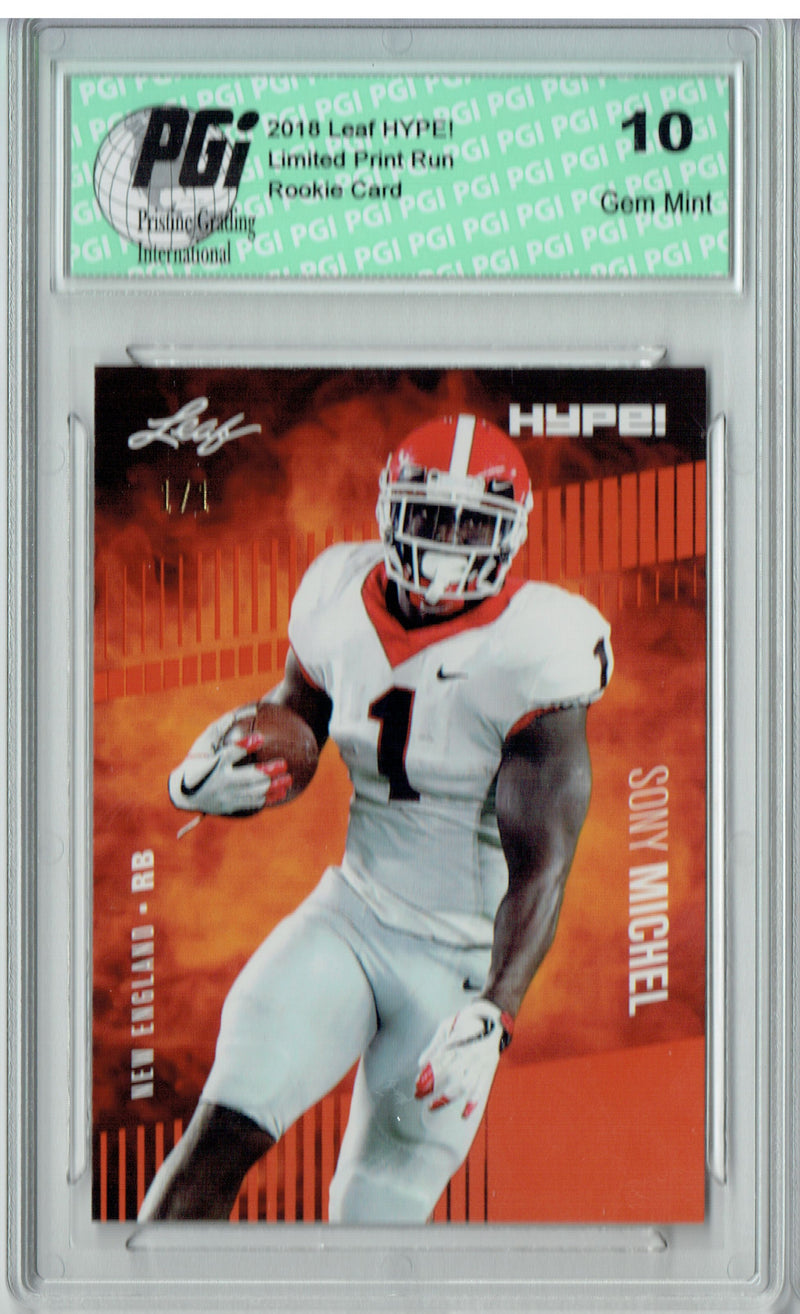 Sony Michel Rookie Card New England PGI 10 Gem Mint Football Trading Card 2018 Leaf HYPE! #7 Orange Blank Back 1 of 1