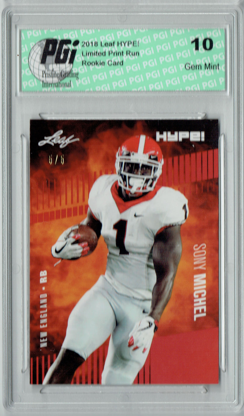Sony Michel Rookie Card New England PGI 10 Gem Mint Football Trading Card 2018 Leaf HYPE! #7 Red SP, Limited to 5 Made