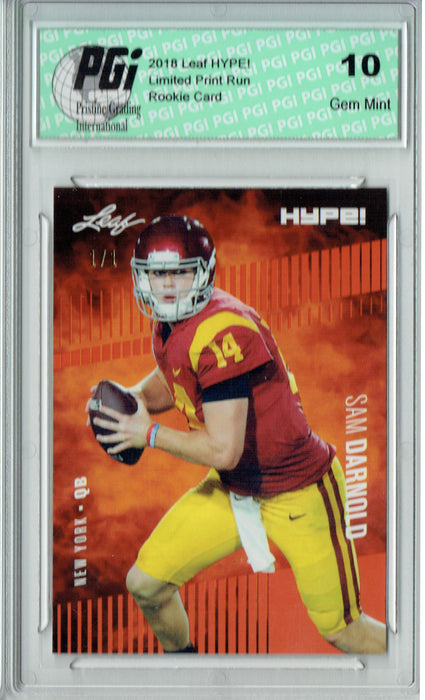 Sam Darnold 2018 Leaf HYPE! #4 Orange Blank Back 1 of 1 Rookie Card PGI 10