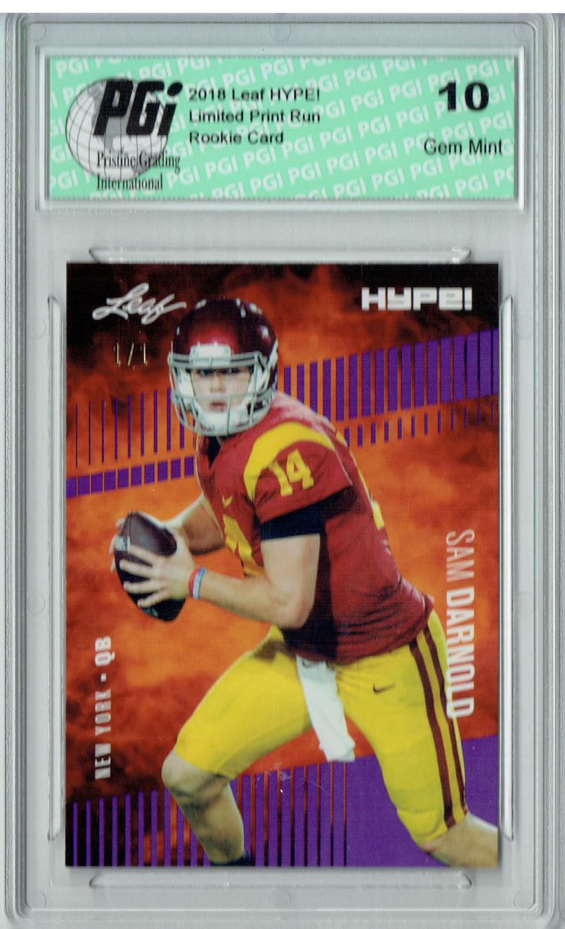 Sam Darnold Rookie Card New York PGI 10 Gem Mint Football Trading Card 2018 Leaf HYPE! #4 Purple Blank Back 1 of 1