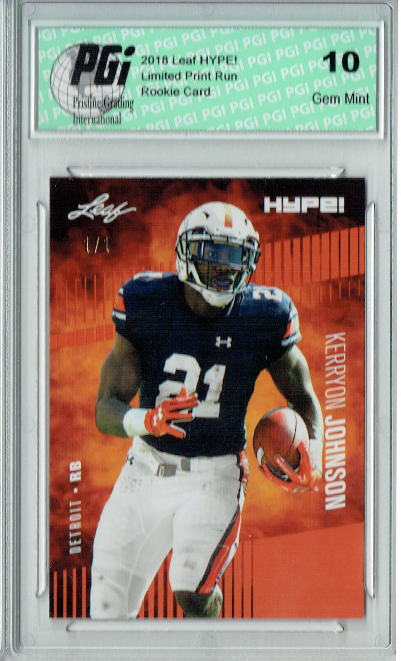 Kerryon Johnson Rookie Card Detroit PGI 10 Gem Mint Football Trading Card 2018 Leaf HYPE! #14 Orange Blank Back 1/1