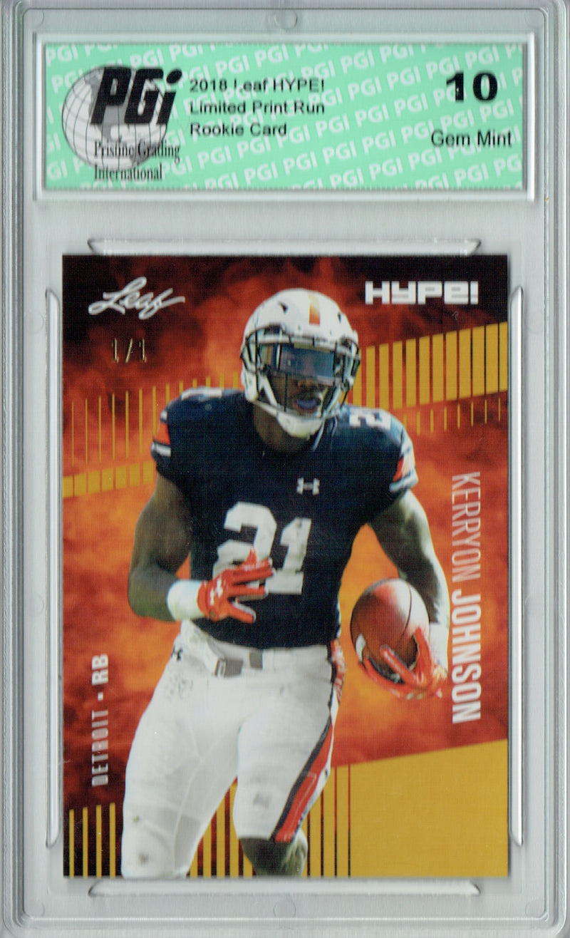 Kerryon Johnson Rookie Card Detroit PGI 10 Gem Mint Football Trading Card 2018 Leaf HYPE! #14 Gold Blank Back 1 of 1