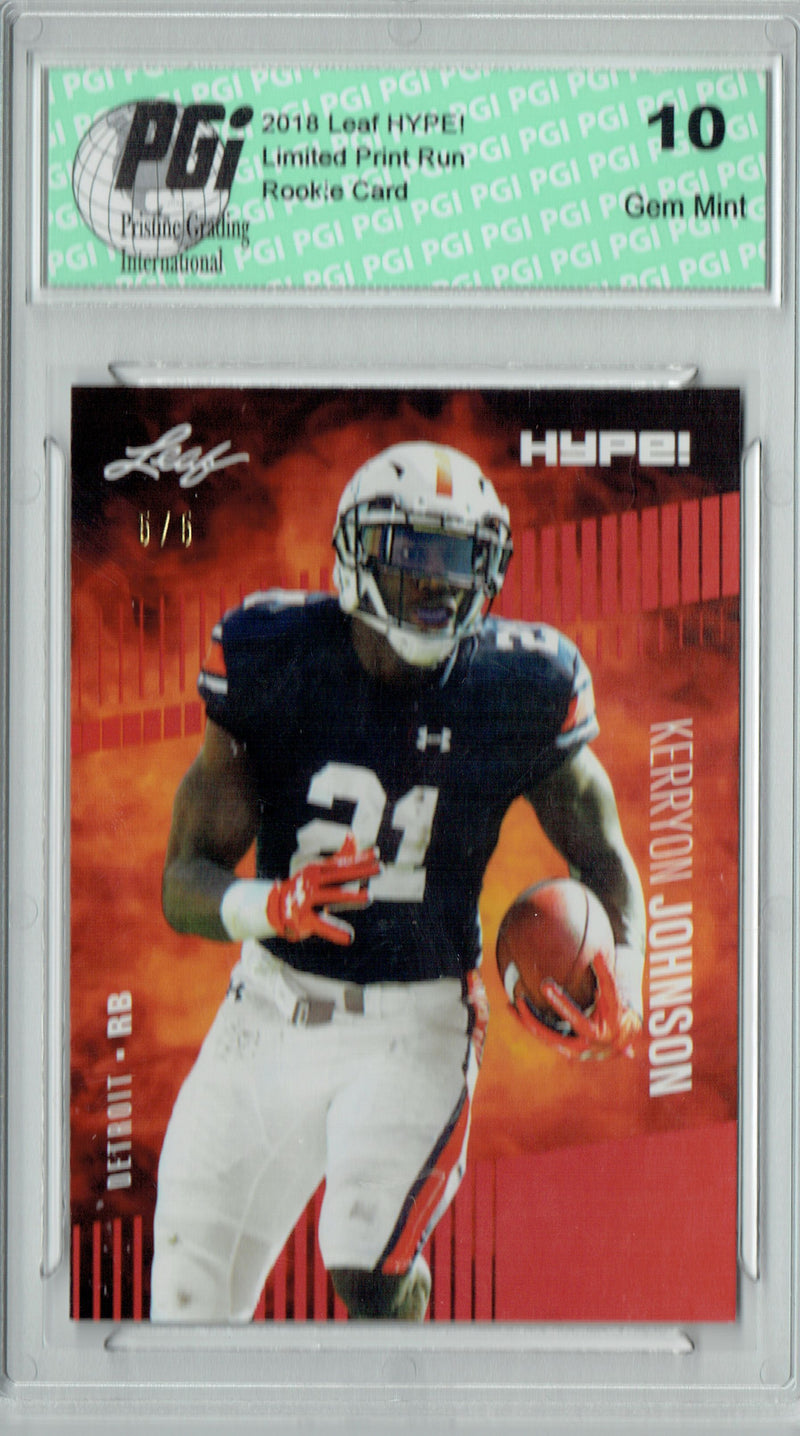 Kerryon Johnson Rookie Card Detroit PGI 10 Gem Mint Football Trading Card 2018 Leaf HYPE! #14 Red Limited to 5 Made