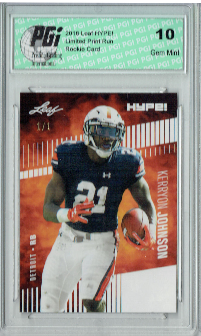 Kerryon Johnson Rookie Card Detroit PGI 10 Gem Mint Football Trading Card 2018 Leaf HYPE! #14 White Blank Back 1 of 1