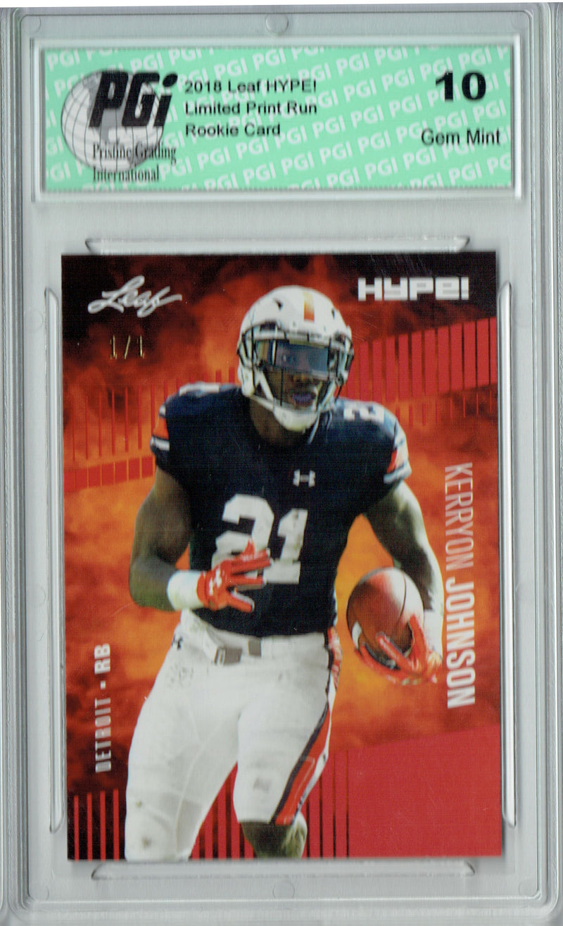 Kerryon Johnson Rookie Card Detroit PGI 10 Gem Mint Football Trading Card 2018 Leaf HYPE! #14 Red Blank Back 1 of 1