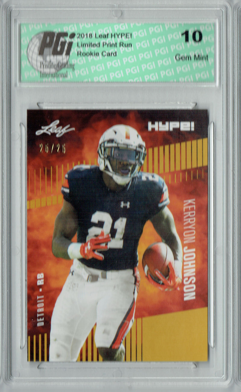 Kerryon Johnson Rookie Card Detroit PGI 10 Gem Mint Football Trading Card 2018 Leaf HYPE! #14 Gold SP, Only 25 Made