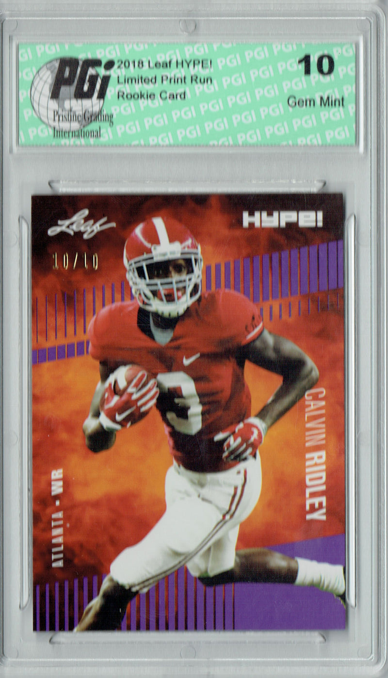 Calvin Ridley Rookie Card Atlanta PGI 10 Gem Mint Football Trading Card 2018 Leaf HYPE! #8 Purple SP, Just 10 Made