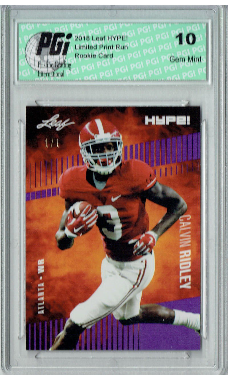 Calvin Ridley Rookie Card Atlanta PGI 10 Gem Mint Football Trading Card 2018 Leaf HYPE! #8 Purple Blank Back 1 of 1
