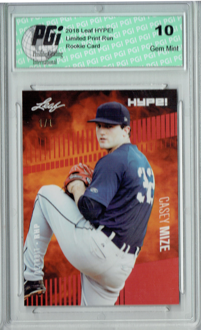 Casey Mize 2018 Leaf HYPE #11 Red Blank Back 1 of 1 Rookie Card PGI 10