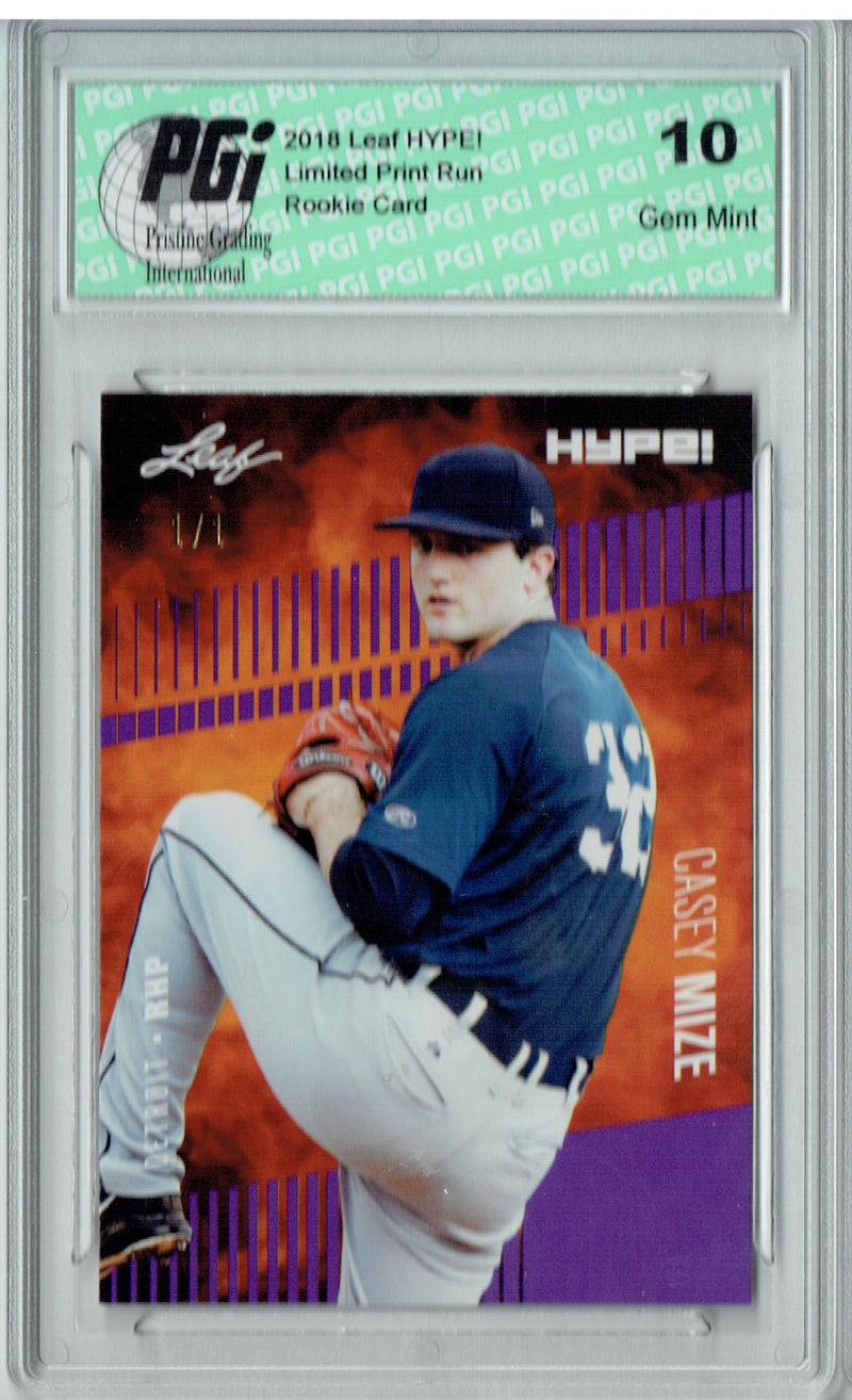 Casey Mize 2018 Leaf HYPE #11 Purple Blank Back 1 of 1 Rookie Card PGI 10