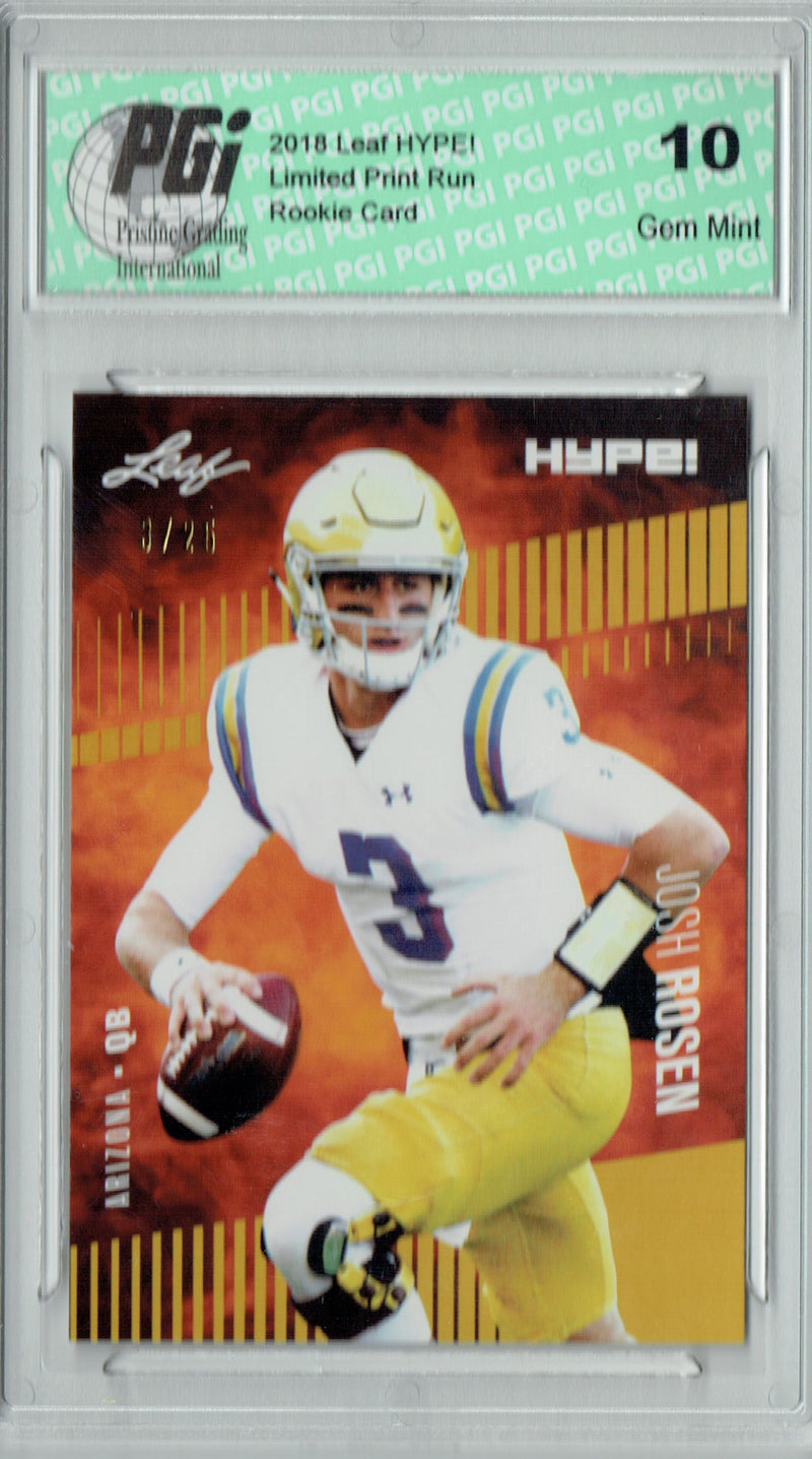 Josh Rosen Rookie Card Arizona PGI 10 Gem Mint Football Trading Card 2018 Leaf HYPE! #6 Jersey #3/5