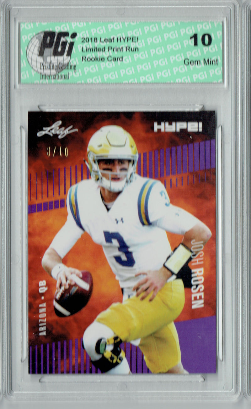 Josh Rosen Rookie Card Arizona PGI 10 Gem Mint Football Trading Card 2018 Leaf HYPE! #6 Jersey #3/10