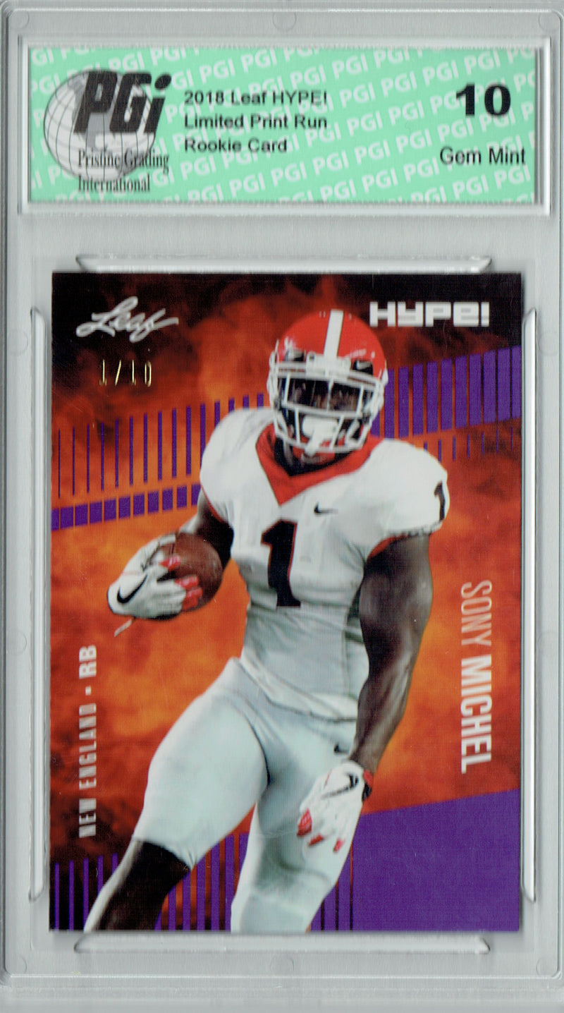 Sony Michel Rookie Card New England PGI 10 Gem Mint Football Trading Card 2018 Leaf HYPE! #7 Jersey #1/10
