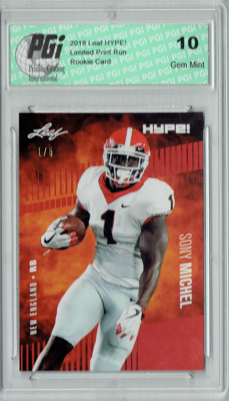Sony Michel Rookie Card New England PGI 10 Gem Mint Football Trading Card 2018 Leaf HYPE! #7 Jersey #1/5