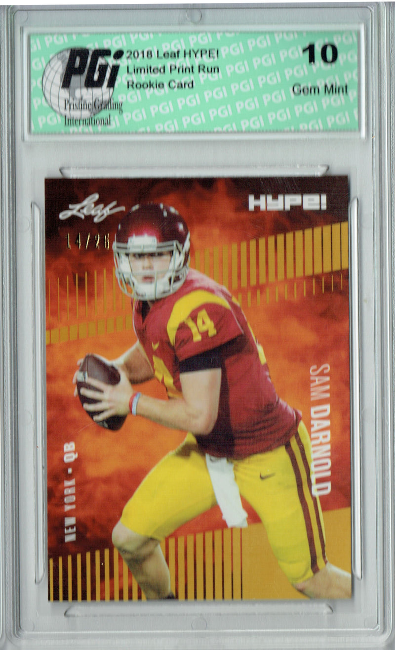 Sam Darnold Rookie Card New York PGI 10 Gem Mint Football Trading Card 2018 Leaf HYPE! #4 Jersey #14/25