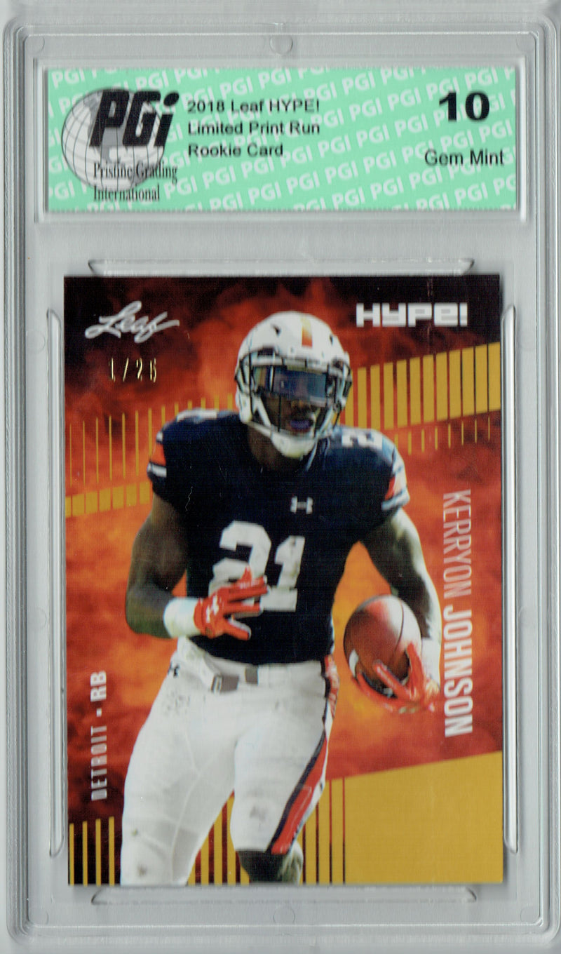 Kerryon Johnson Rookie Card Detroit PGI 10 Gem Mint Football Trading Card 2018 Leaf HYPE! #14 The #1 of 25