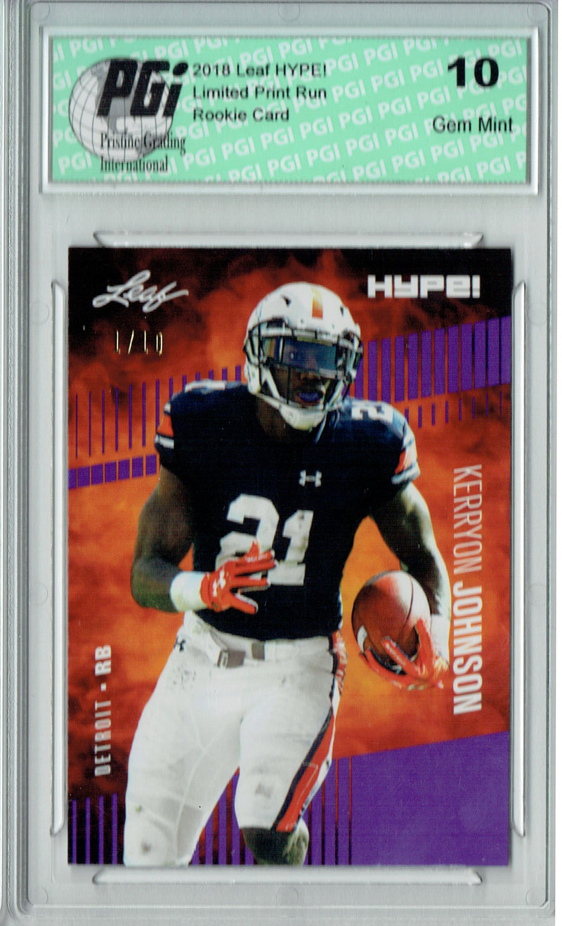 Kerryon Johnson Rookie Card Detroit PGI 10 Gem Mint Football Trading Card 2018 Leaf HYPE! #14 The #1 of 10