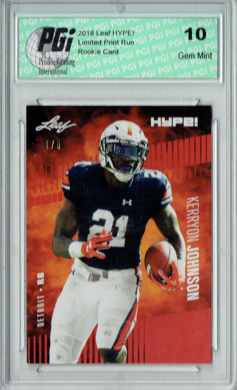 Kerryon Johnson Rookie Card Detroit PGI 10 Gem Mint Football Trading Card 2018 Leaf HYPE! #14 The #1 of 5