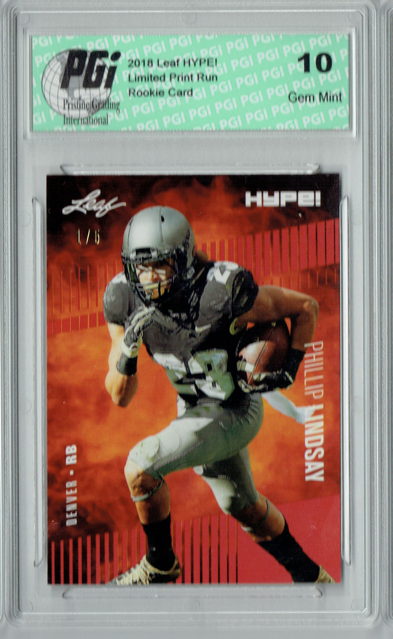 Phillip Lindsay Rookie Card Denver PGI 10 Gem Mint Football Trading Card 2018 Leaf HYPE! #12 The #1 of 5