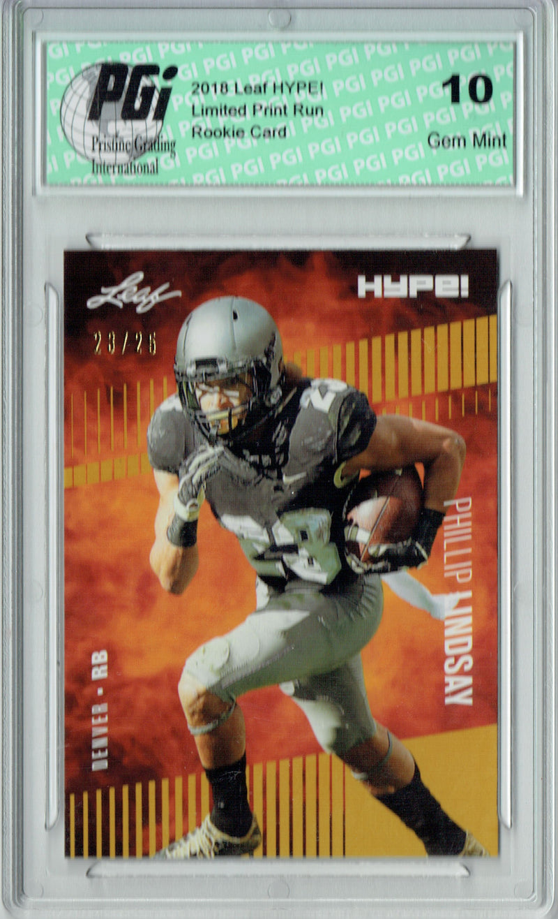 Phillip Lindsay Rookie Card Denver PGI 10 Gem Mint Football Trading Card 2018 Leaf HYPE! #12 Jersey #23/25