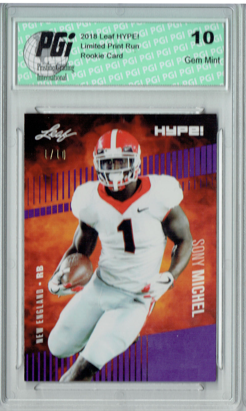 Sony Michel Rookie Card New England PGI 10 Gem Mint Football Trading Card 2018 Leaf HYPE! #7A Jersey #1/10