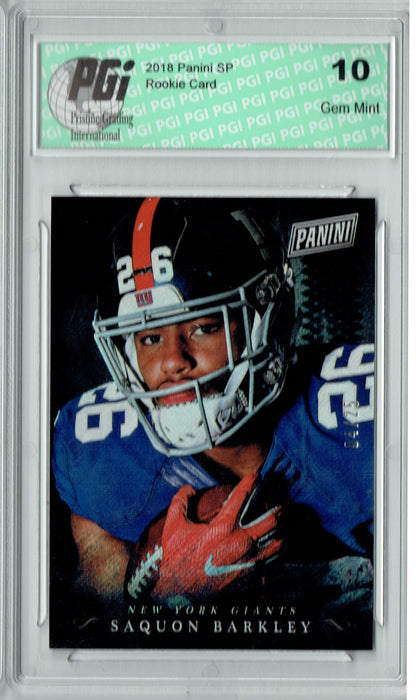 Saquon Barkley 2018 Panini SP #SB Glitter, #4/25 Made Rookie Card PGI 10