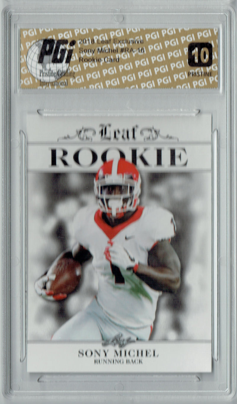 Sony Michel Rookie Card New England PGI 10 Gem Mint Football Trading Card 2018 Leaf Exclusive #RA-16 PRISTINE