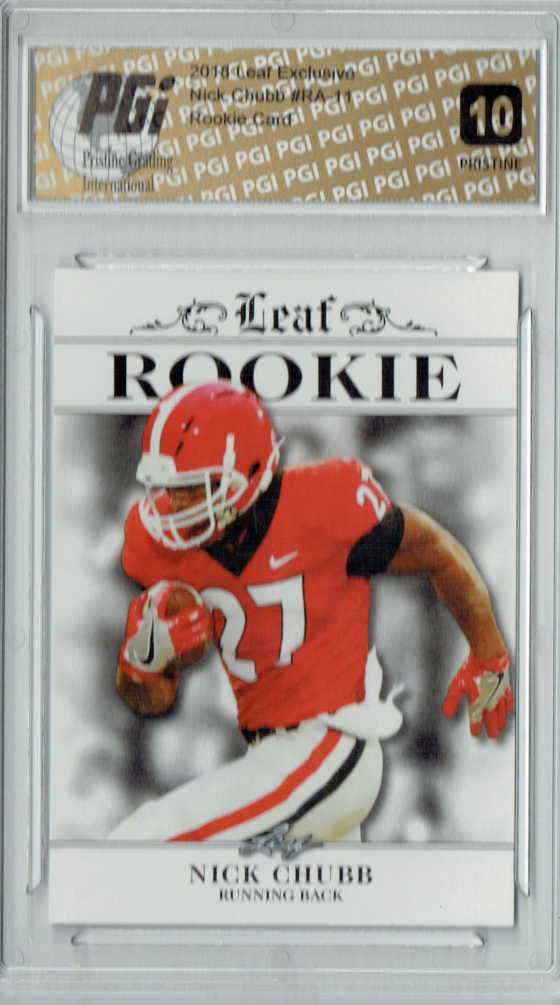Nick Chubb Rookie Card Cleveland PGI 10 Gem Mint Football Trading Card 2018 Leaf Exclusive #RA-11 PRISTINE