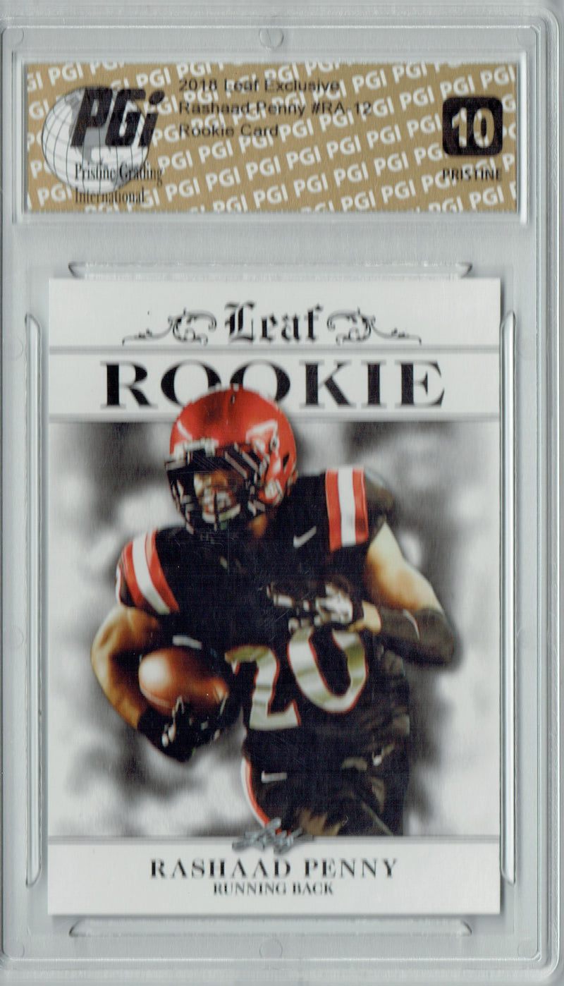 Rashaad Penny Rookie Card Seattle PGI 10 Gem Mint Football Trading Card 2018 Leaf Exclusive #RA-12 PRISTINE