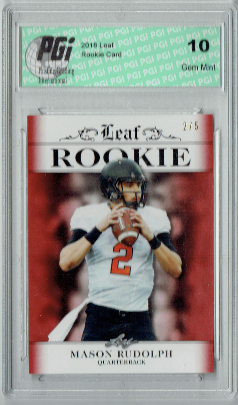 Mason Rudolph Rookie Card Pittsburgh PGI 10 Gem Mint Football Trading Card 2018 Leaf Exclusive #RA-09 Ruby Jersey #2/5