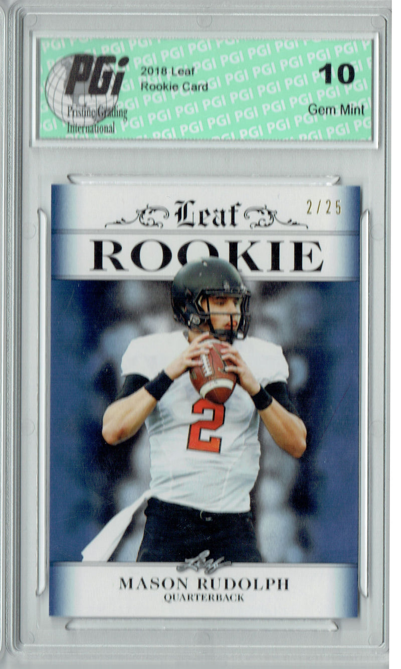 Mason Rudolph Rookie Card Pittsburgh PGI 10 Gem Mint Football Trading Card 2018 Leaf Excl. #RA-09 Sapphire Jersey #2/25