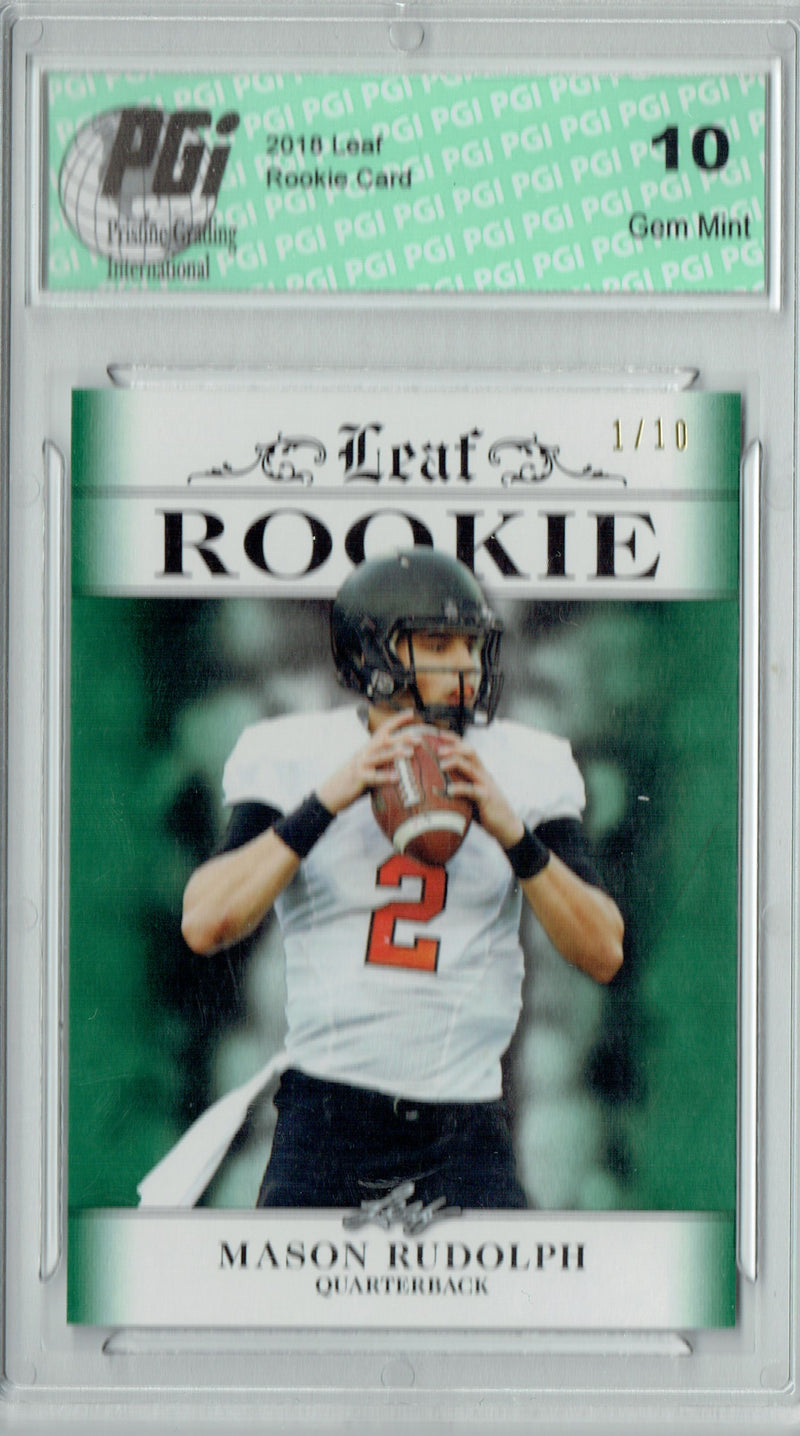 Mason Rudolph Rookie Card Pittsburgh PGI 10 Gem Mint Football Trading Card 2018 Leaf Excl. #RA-09 Emerald The #1 of 10