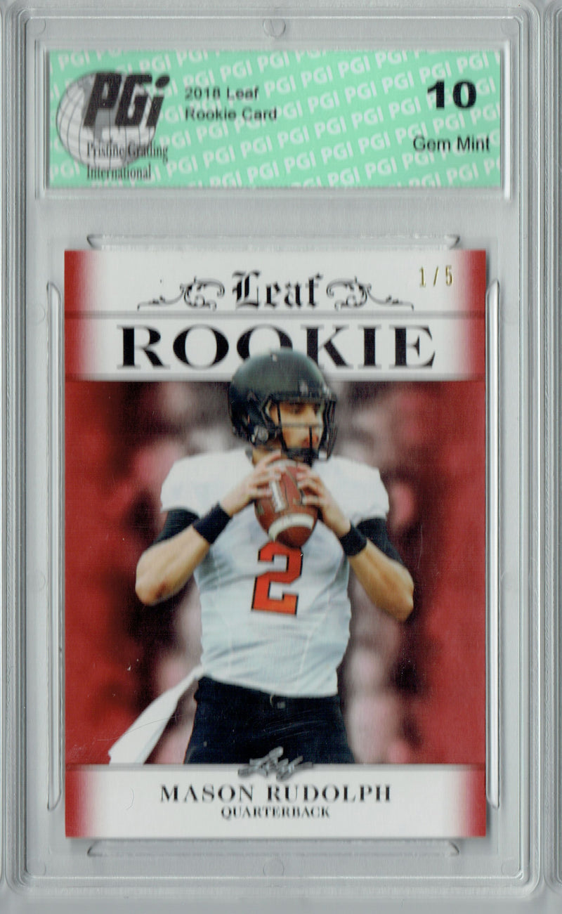 Mason Rudolph Rookie Card Pittsburgh PGI 10 Gem Mint Football Trading Card 2018 Leaf Exclusive #RA-09 Ruby, The #1 of 5