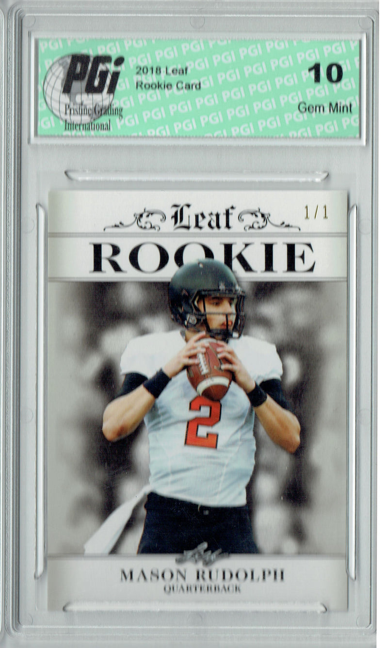 Mason Rudolph Rookie Card Pittsburgh PGI 10 Gem Mint Football Trading Card 2018 Leaf Excl. #RA-09 Silver Blank Back 1/1