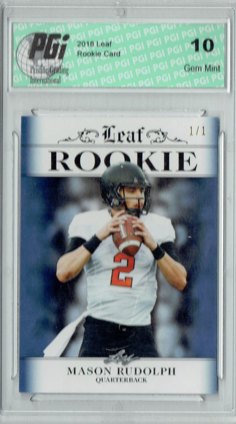 Mason Rudolph Rookie Card Pittsburgh PGI 10 Gem Mint Football Trading Card 2018 Leaf Excl #RA-09 Sapphire Blank Back 1/1