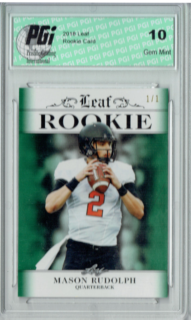 Mason Rudolph Rookie Card Pittsburgh PGI 10 Gem Mint Football Trading Card 2018 Leaf Excl. #RA-09 Emerald Blank Back 1/1