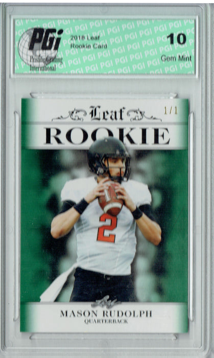 Mason Rudolph 2018 Leaf Excl. #RA-09 Emerald Blank Back 1/1 Rookie Card PGI 10