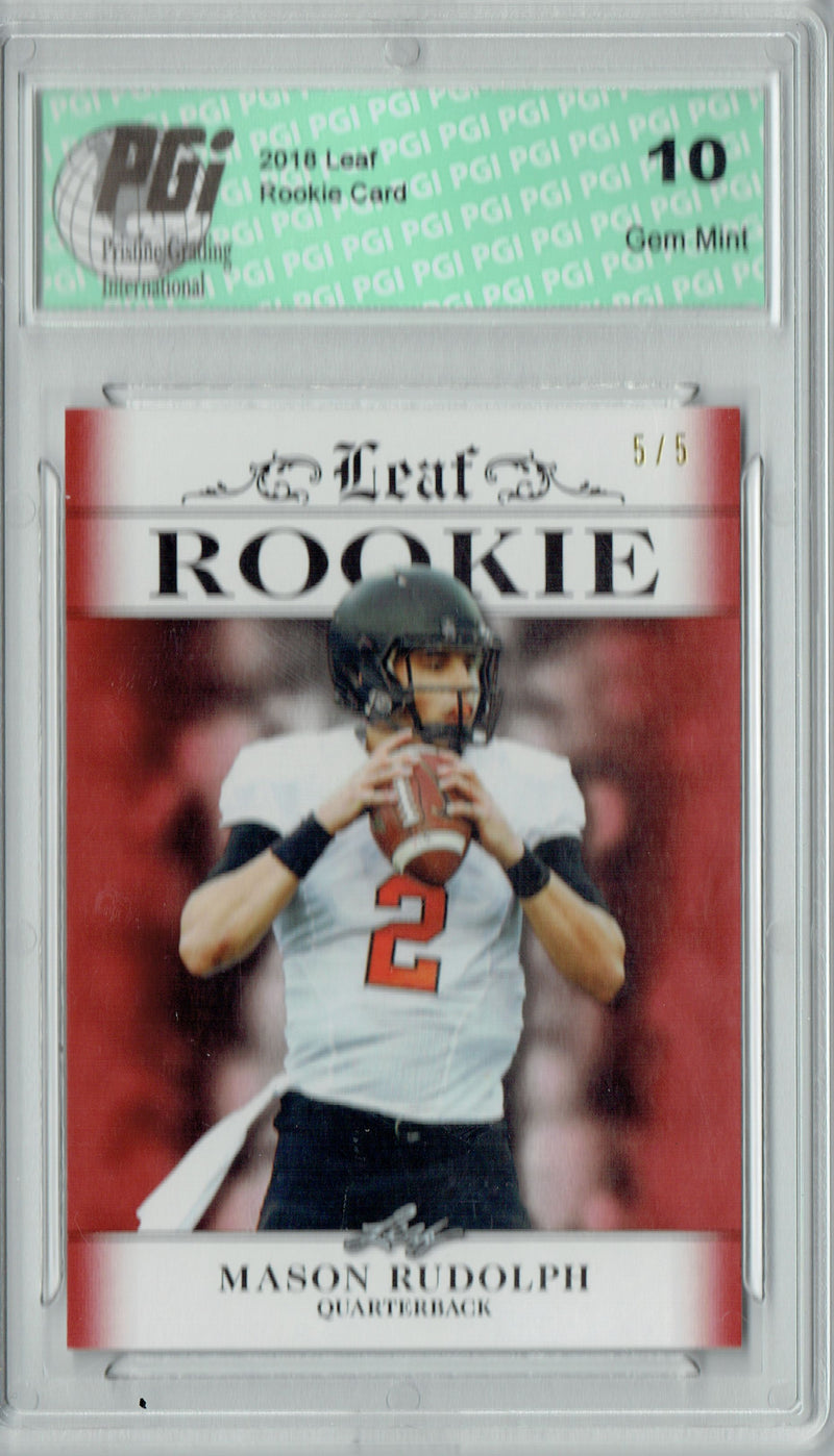 Mason Rudolph Rookie Card Pittsburgh PGI 10 Gem Mint Football Trading Card 2018 Leaf Exclusive #RA-09 Ruby, 5 Made