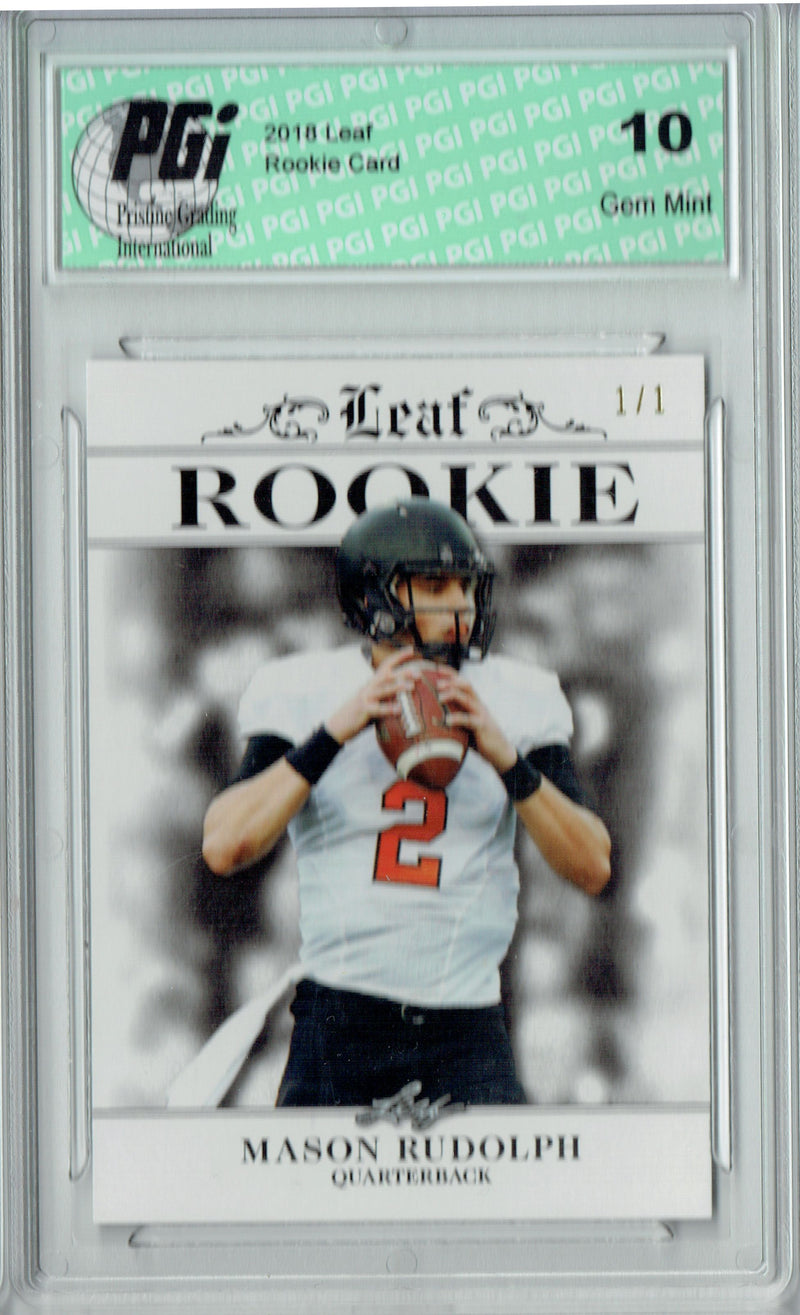 Mason Rudolph Rookie Card Pittsburgh PGI 10 Gem Mint Football Trading Card 2018 Leaf Excl. #RA-09 White Blank Back 1/1