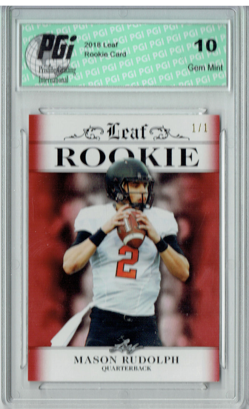 Mason Rudolph Rookie Card Pittsburgh PGI 10 Gem Mint Football Trading Card 2018 Leaf Excl. #RA-09 Ruby Blank Back 1/1