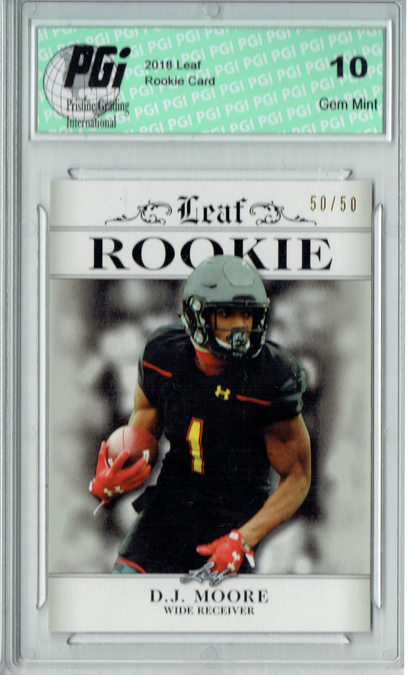 D.J. Moore Rookie Card Carolina PGI 10 Gem Mint Football Trading Card 2018 Leaf Exclusive #RA-06 Just 50 Made