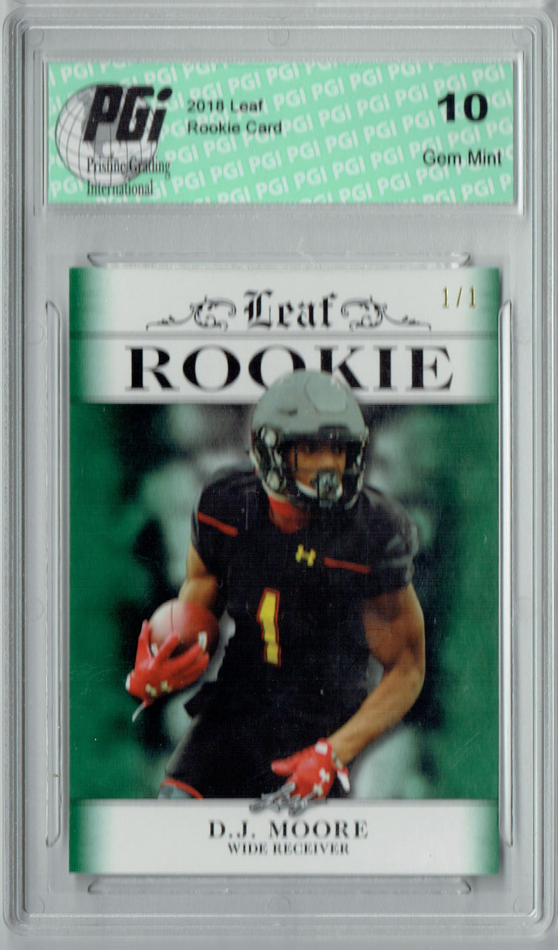 D.J. Moore Rookie Card Carolina PGI 10 Gem Mint Football Trading Card 2018 Leaf Excl. #RA-06 Emerald Blank Back 1/1