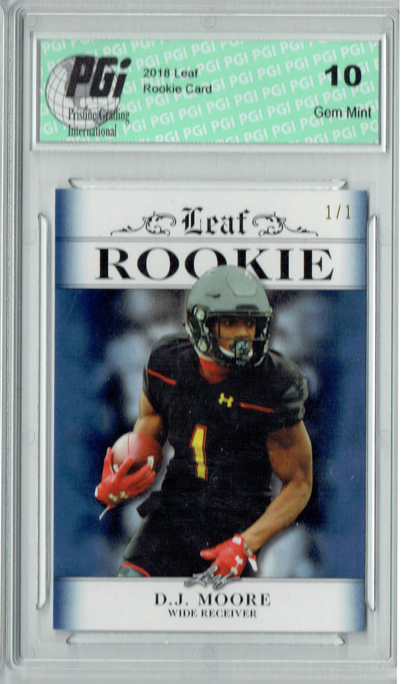 D.J. Moore Rookie Card Carolina PGI 10 Gem Mint Football Trading Card 2018 Leaf Excl. #RA-06 Sapphire Blank Back 1/1