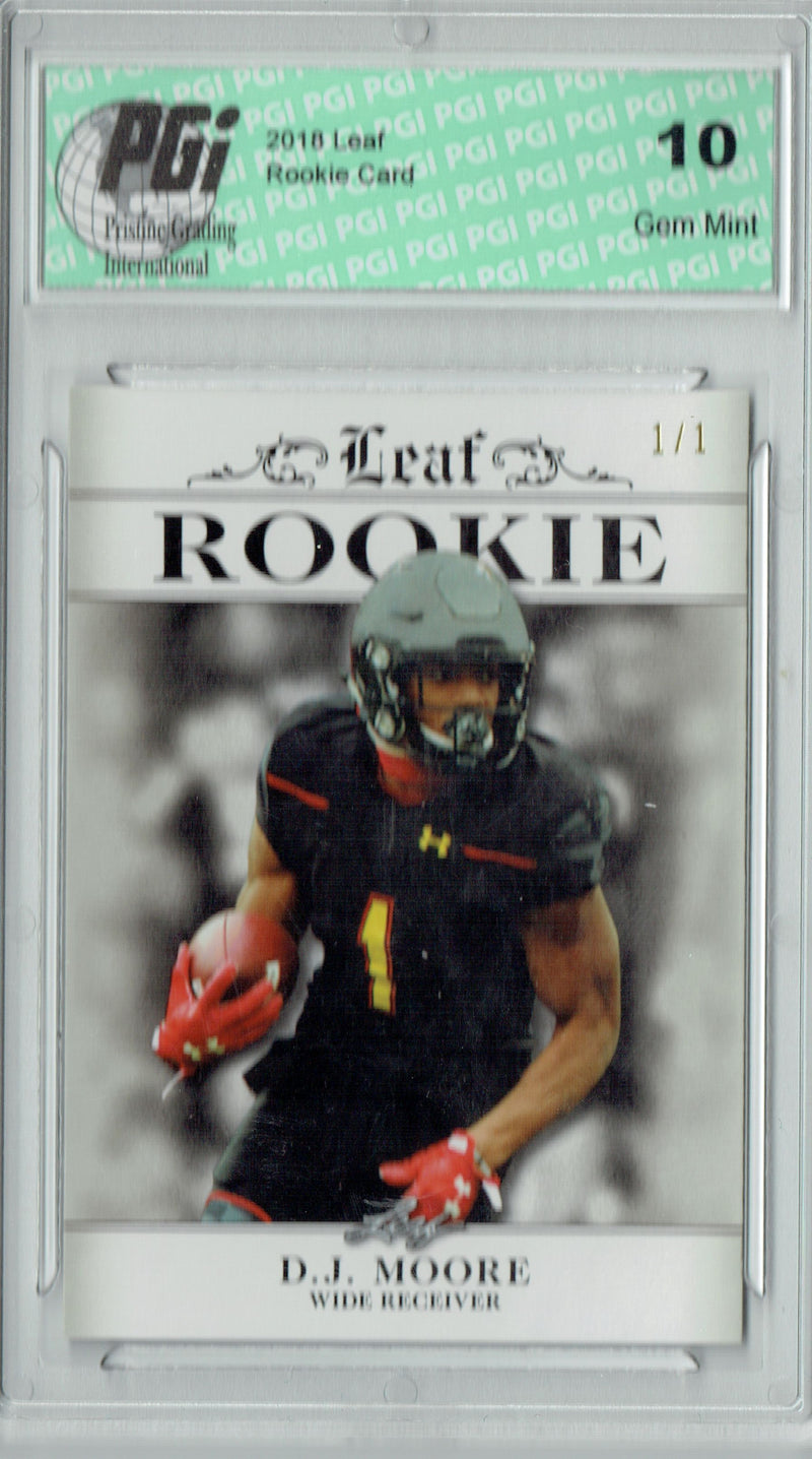 D.J. Moore Rookie Card Carolina PGI 10 Gem Mint Football Trading Card 2018 Leaf Exclusive #RA-06 Silver Blank Back 1/1