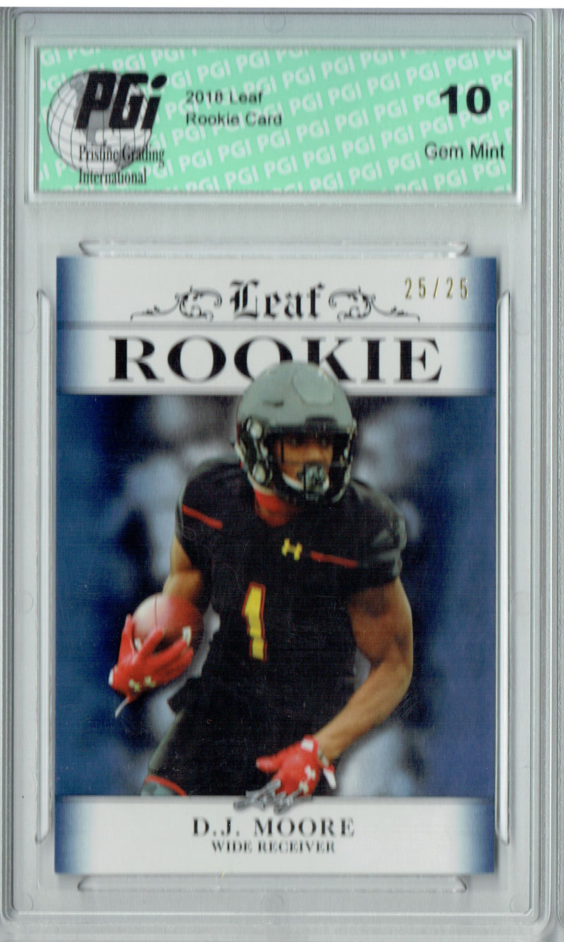 D.J. Moore Rookie Card Carolina PGI 10 Gem Mint Football Trading Card 2018 Leaf Exclusive #RA-06 Sapphire, 25 Made
