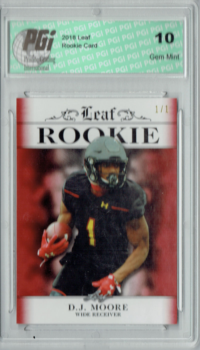 D.J. Moore Rookie Card Carolina PGI 10 Gem Mint Football Trading Card 2018 Leaf Exclusive #RA-06 Ruby Blank Back 1/1