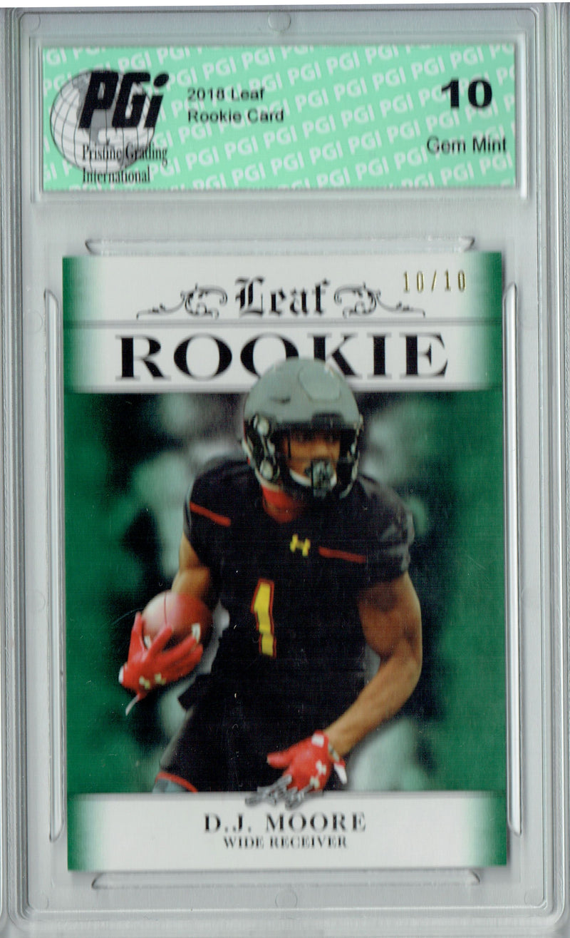 D.J. Moore Rookie Card Carolina PGI 10 Gem Mint Football Trading Card 2018 Leaf Exclusive #RA-06 Emerald, 10 Made