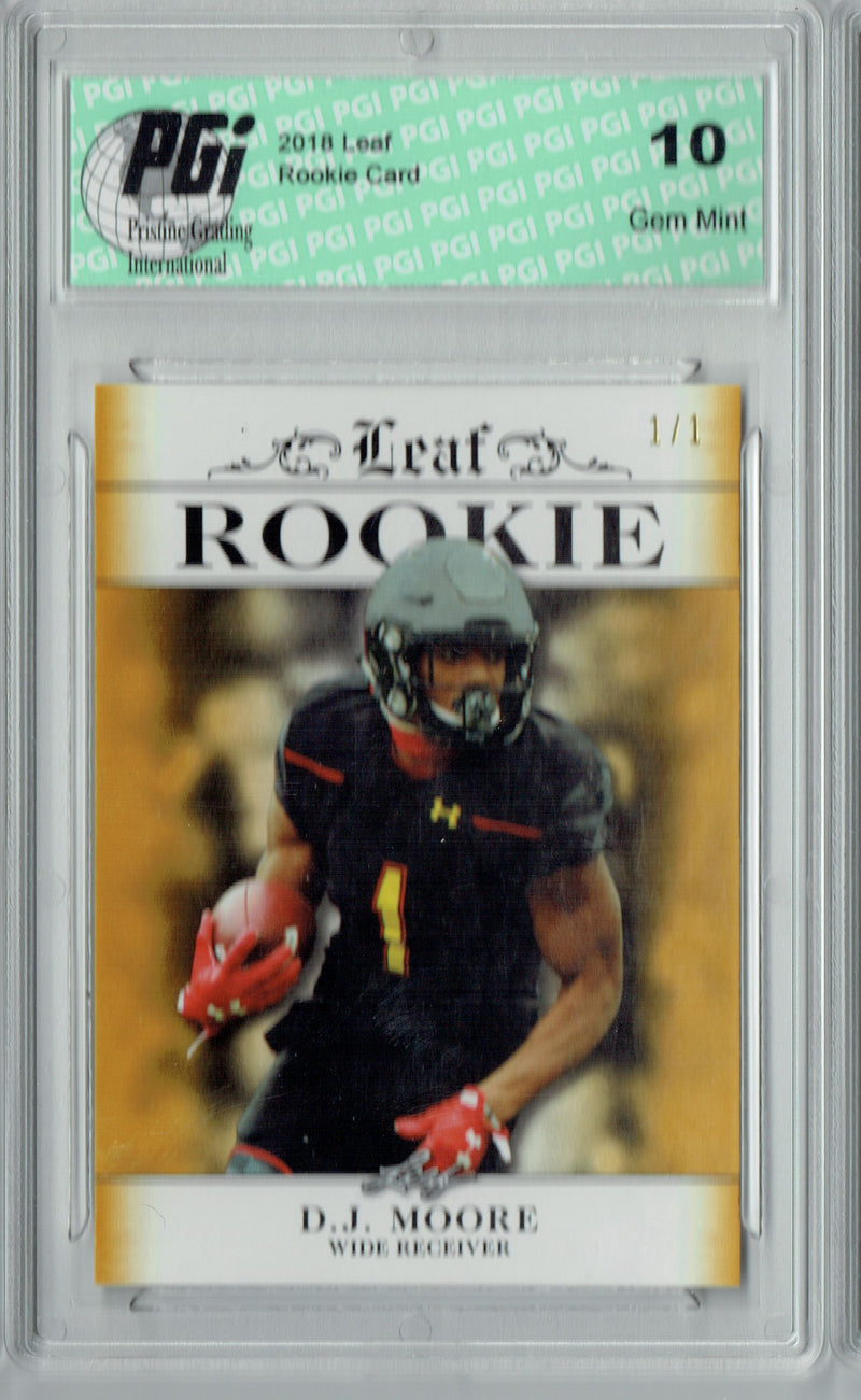 D.J. Moore Rookie Card Carolina PGI 10 Gem Mint Football Trading Card 2018 Leaf Exclusive #RA-06 Gold True 1 of 1